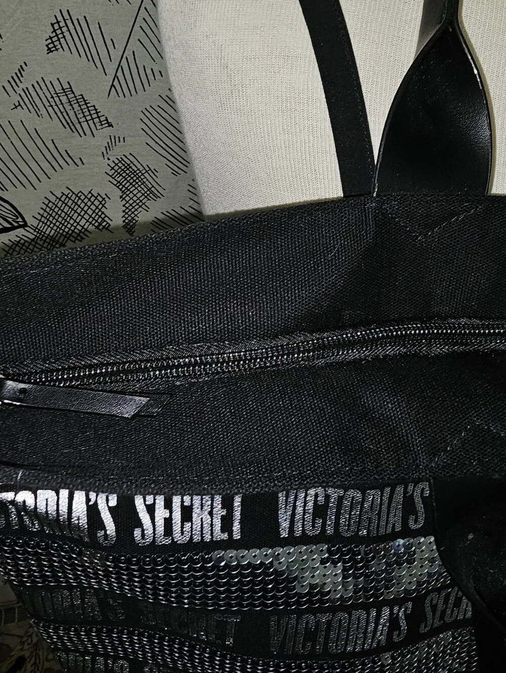 Black W/ Silver Sequins Victoria's Secret Tote 22x13x6